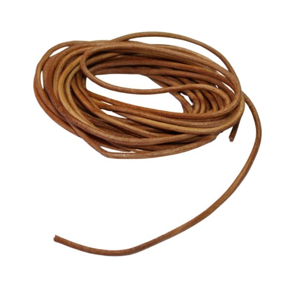 Close-up image of 3mm 5m Tan cord Leather neatly coiled, highlighting its smooth texture, durability, and genuine leather quality, perfect for jewelry making and crafting.