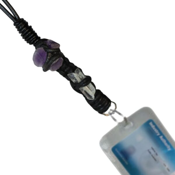 Amethyst, Clear Quartz Leather Work ID Lanyard