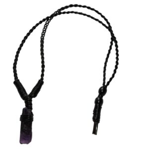 Amethyst Leather Bounded Necklace Adjustable beads