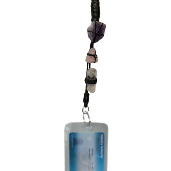 Amethyst, Rose and Clear Quartz Leather Office ID Lanyard