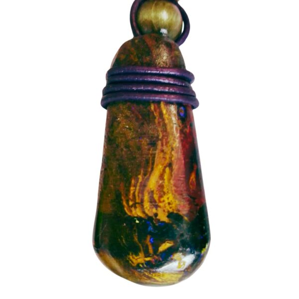Australia Boulder Opal Necklace Carved Leather