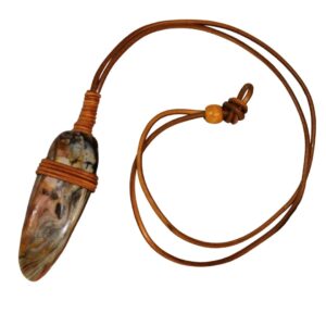 Petrified Wood Tan Leather Bounded Necklace Adjustable Beads