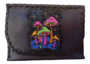 Rustic Tobacciana Vibrant Mushroom Embroidered Pouch