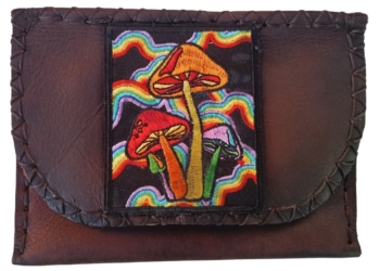 Rustic Tobacciana Vibrant Mushroom Embroidered Pouch
