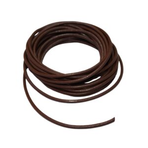 Close-up image of 3mm 5m Retro brown cowhide leather cord coiled neatly, showcasing its smooth texture and genuine leather quality, perfect for jewelry making and crafting.