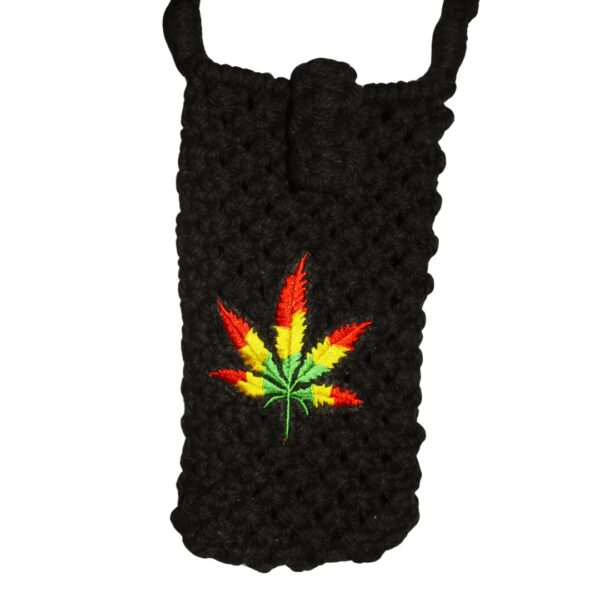 Marijuana Leaf Mobile Phone Bag Rasta Black Macrame thick strap Bright Colours