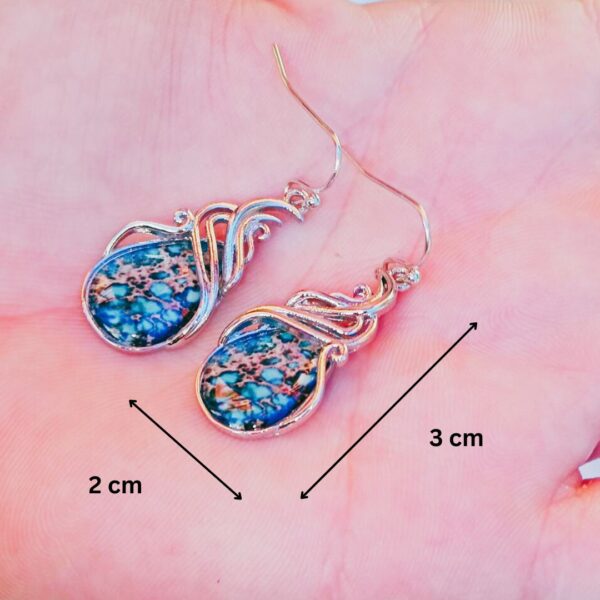 Turquoise Drop down Earrings Retro Silver Hooks Bohemian style