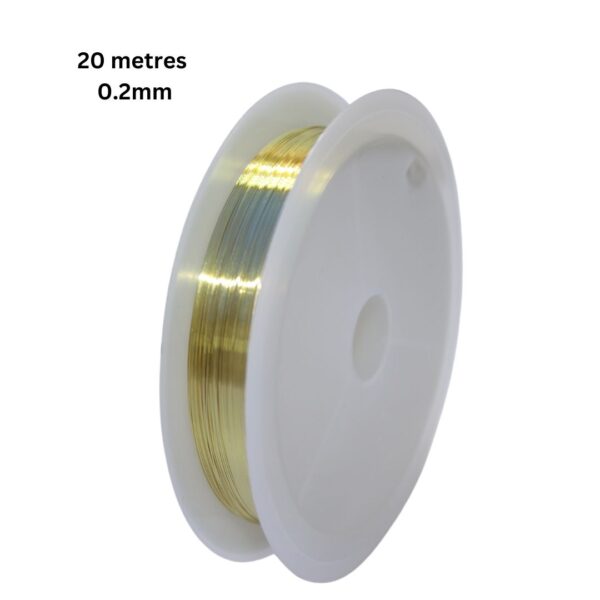 Close-up image of 0.2mm 20m gold-plated copper wire neatly coiled, showcasing its smooth, shiny finish and flexibility for jewelry making.
