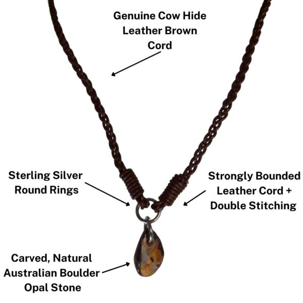 Boulder Opal Necklace Carved Genuine Cow Hide Leather