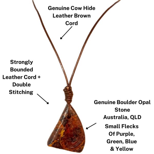 Boulder Opal Necklace Carved Genuine Cow Hide Leather