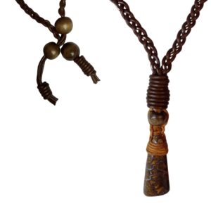 Australia Boulder Opal Necklace Carved blue veined Leather