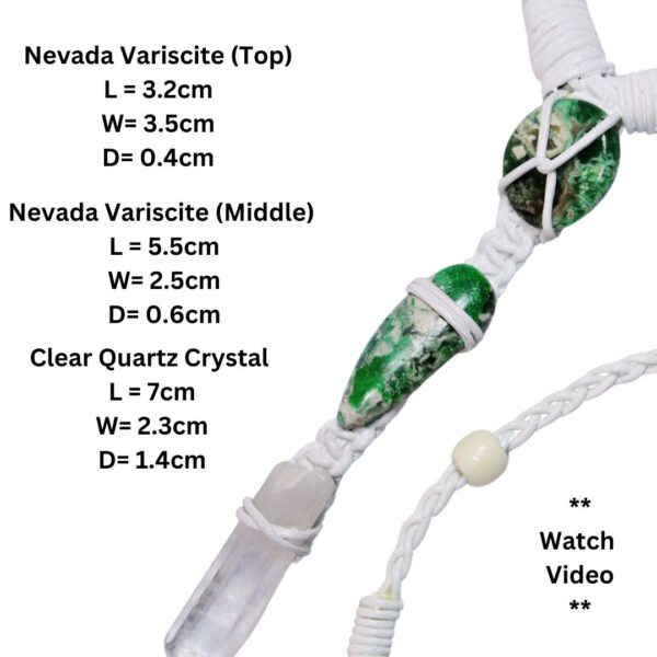 Nevada Variscite, clear quartz Leather Bounded Necklace Adjustable Beads