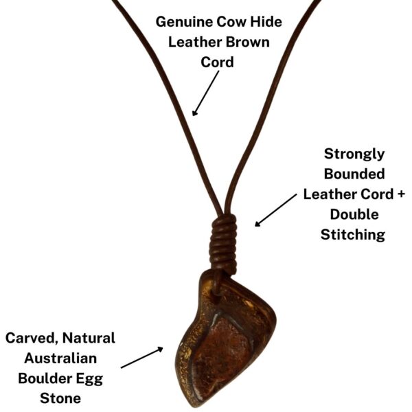 Boulder Egg Vintage Stone Necklace Carved Leather Genuine