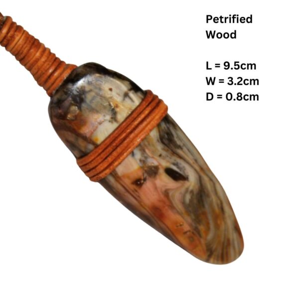 Petrified Wood Tan Leather Bounded Necklace Adjustable Beads