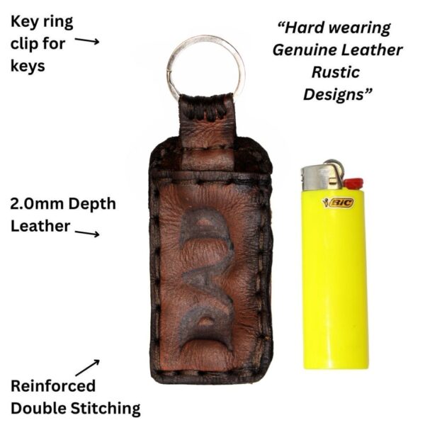 Quality Leather Lighter Keyring Pouch Rustic Embossed Hard Wearing
