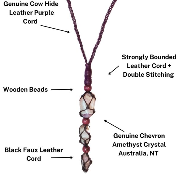 Natural Australian Chevron Amethyst Necklace Rare Adjustable Leather