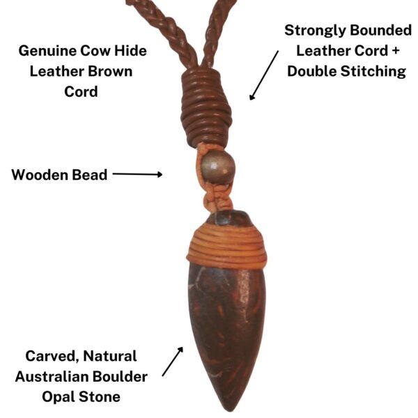 Australia Boulder Opal Necklace Carved Genuine Cow Hide Leather