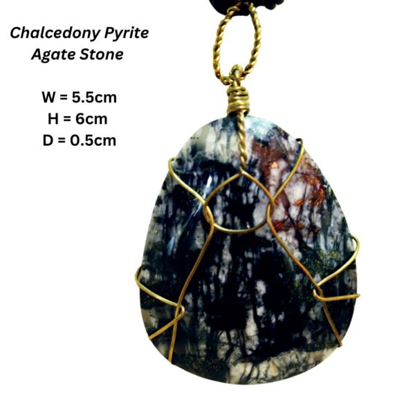 Rare Chalcedony Pyrite Agate wire wrapped leather Necklace Adjustable