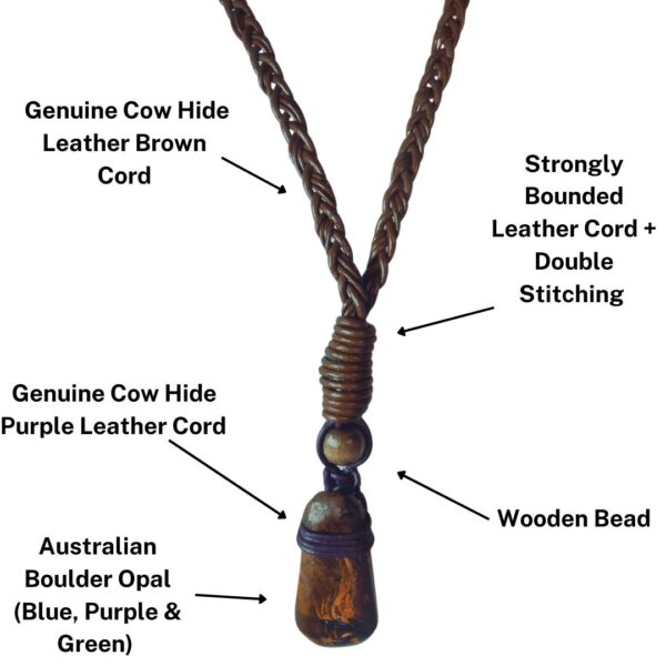 Australia Boulder Opal Necklace Carved Leather