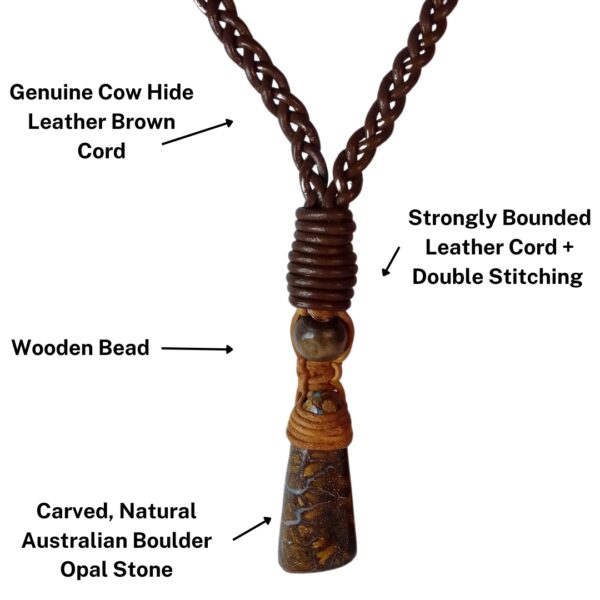 Australia Boulder Opal Necklace Carved blue veined Leather