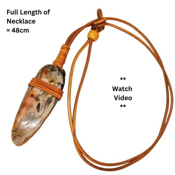 Petrified Wood Tan Leather Bounded Necklace Adjustable Beads