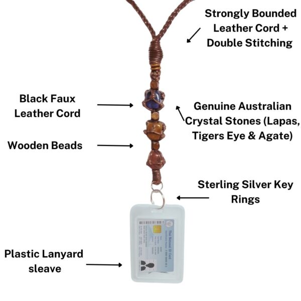 Office Lanyard Work ID Card 3 STONE Tigers Eye Lapas & Agate Lanyard