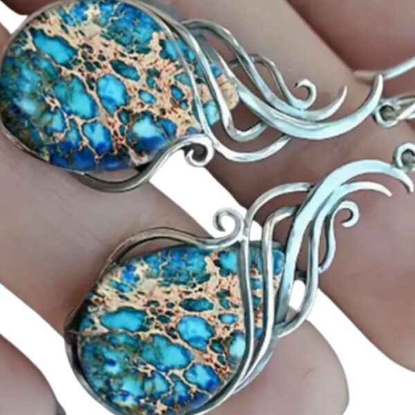Turquoise Drop down Earrings Retro Silver Hooks Bohemian style