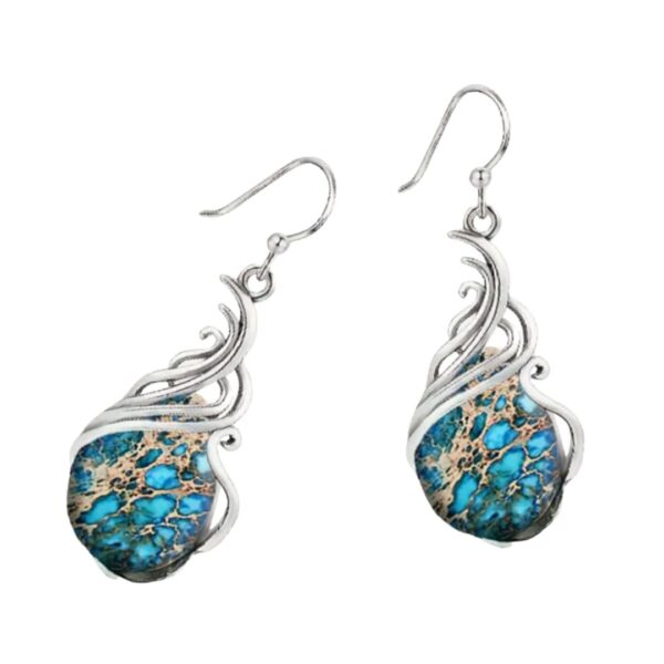 Turquoise Drop down Earrings Retro Silver Hooks Bohemian style
