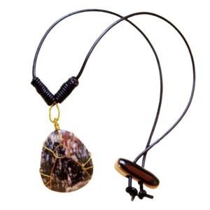 Rare Chalcedony Pyrite Agate wire wrapped leather Necklace Adjustable