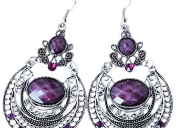 Purple Gemstone Drop Down Earrings