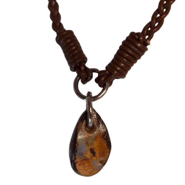 Boulder Opal Necklace Carved Genuine Cow Hide Leather