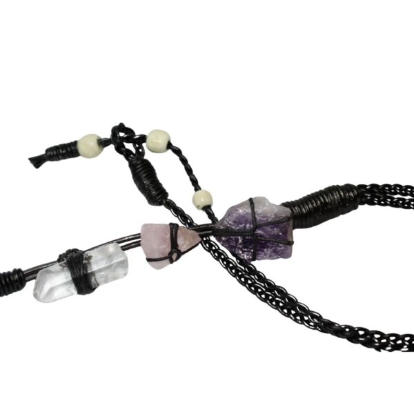 Amethyst, Rose and Clear Quartz Leather Office ID Lanyard