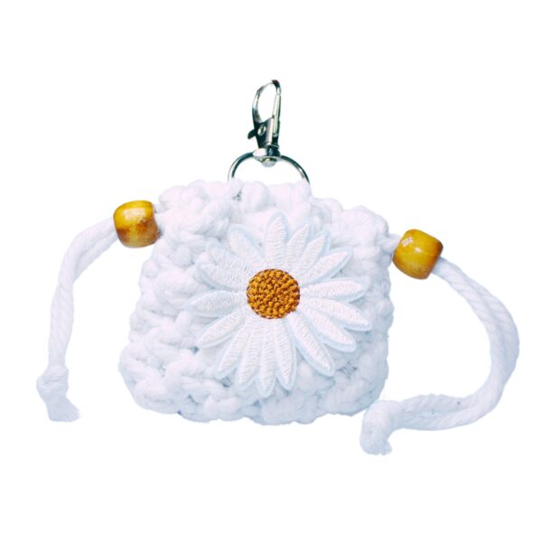 Mini Women Girl Keyring Charm Bag Sun Flower drawstring bag Macrame