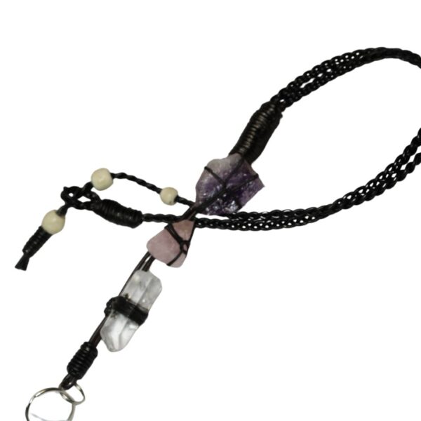Amethyst, Rose and Clear Quartz Leather Office ID Lanyard