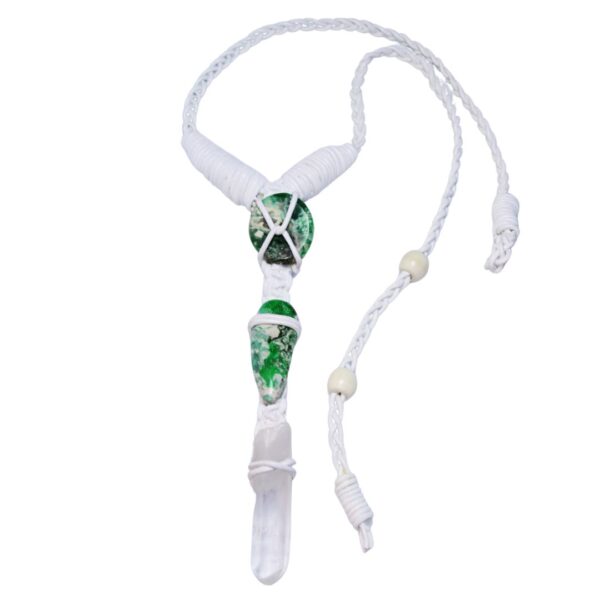 Nevada Variscite, clear quartz Leather Bounded Necklace Adjustable Beads