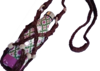 Brown Beaded Water Drink Bottle Bag