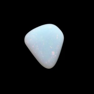 Image is of a white boulder opal with rainbow flecks of colour