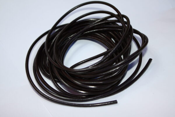 Close-up image of 3mm 5m Dark Brown leather cord neatly coiled, highlighting its smooth texture, durability, and genuine leather quality, perfect for jewelry making and crafting.