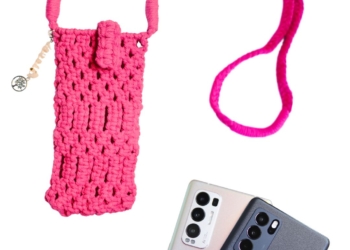 Pink Macrame Magnetic Mobile Phone Bag