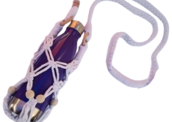 White Beaded Water Drink Bottle Bag