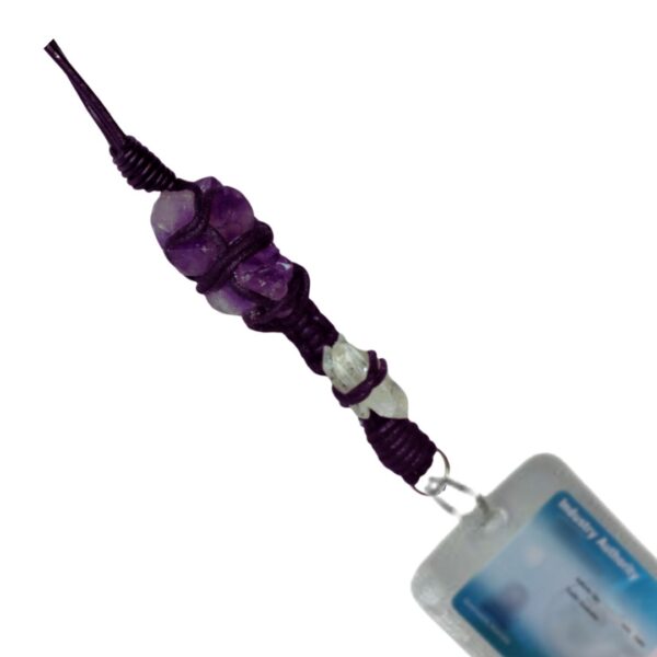 Large Amethyst, Clear Quartz Leather Work ID Lanyard