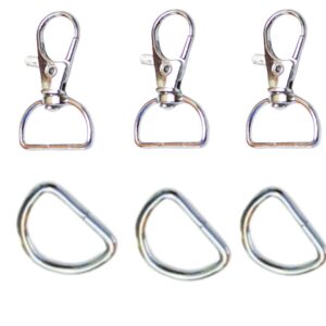 Close-up image of 10PCS D-shape Lobster Swivel Clasp Hooks, 4cm in diameter, showcasing their durable metal alloy construction, silver finish, and 360-degree swivel design.