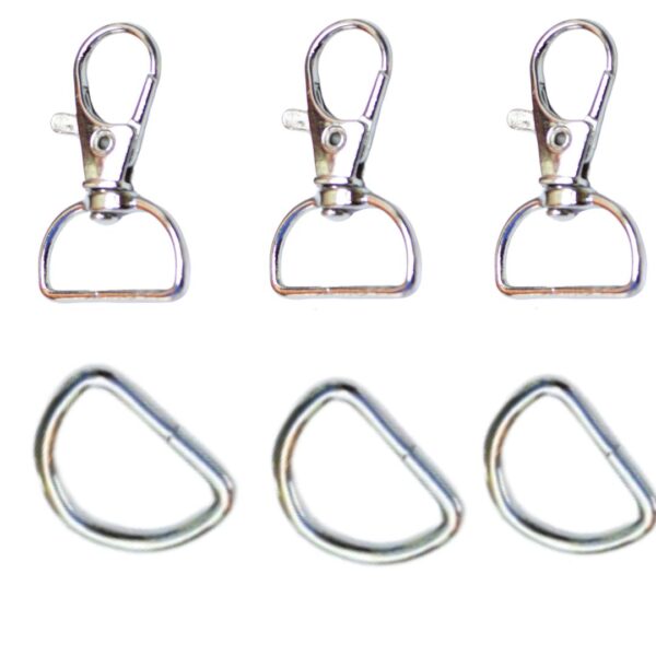 Close-up image of 10PCS D-shape Lobster Swivel Clasp Hooks, 4cm in diameter, showcasing their durable metal alloy construction, silver finish, and 360-degree swivel design.