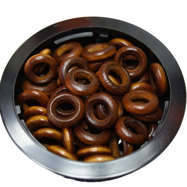 48 Brown Wooden Round Hollow Beads – 14mm vintage matte brown beads for jewelry making and crafting, perfect for creating rustic and bohemian designs.