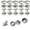 Image of 30 Sets 15mm Stainless Steel Snap Fasteners, showcasing their round button-to-cover design, durable stainless steel material, and sleek silver finish. Ideal for various craft projects.