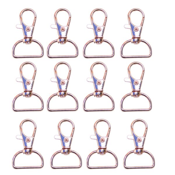 Close-up image of 10PCS D-shape Lobster Swivel Clasp Hooks, 30mm in diameter, showcasing their durable metal alloy construction, gold finish, and 360-degree swivel design.