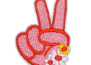 Iron On Patch Embroidered Pink Peace Sign