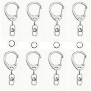 10PCS Metal C-Shaped Spring Lobster Clasps with swivel hooks and jump rings in a sleek silver finish. Durable and versatile for keychains, jewelry, and crafts.