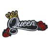 A Queen embroided iron on patch, perfect for personalizing clothing, bags, and accessories. Easy to apply with heat, adding a retro touch to any project.