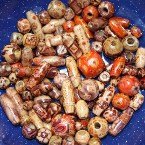 100 Wooden Beads in Vintage Orange Tibetan style, perfect for jewelry making and crafting, featuring a rustic, antique finish for a unique, handcrafted look.